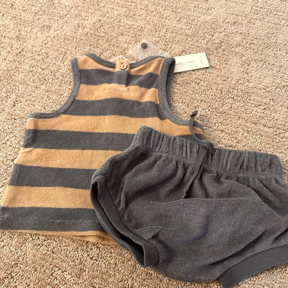 Quincey Mae Organic Cotton Terry Cloth Striped Tank Top + Bloomer | Grey blue - Picture 3 of 8